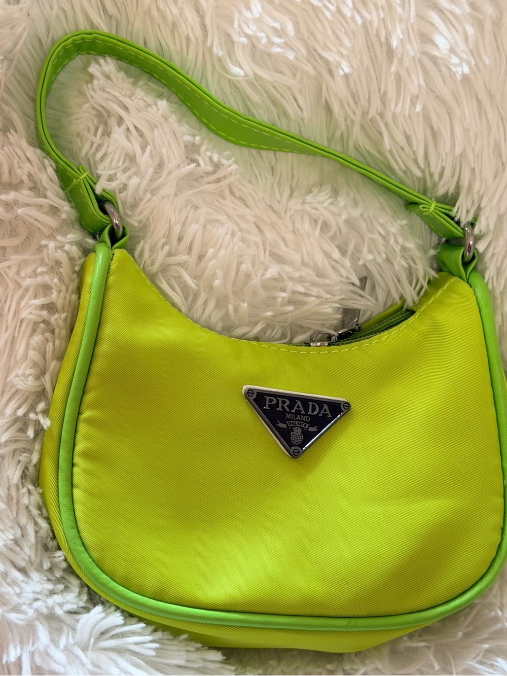 Prada Neon Lime Shoulder Bag with Silver-Tone Logo